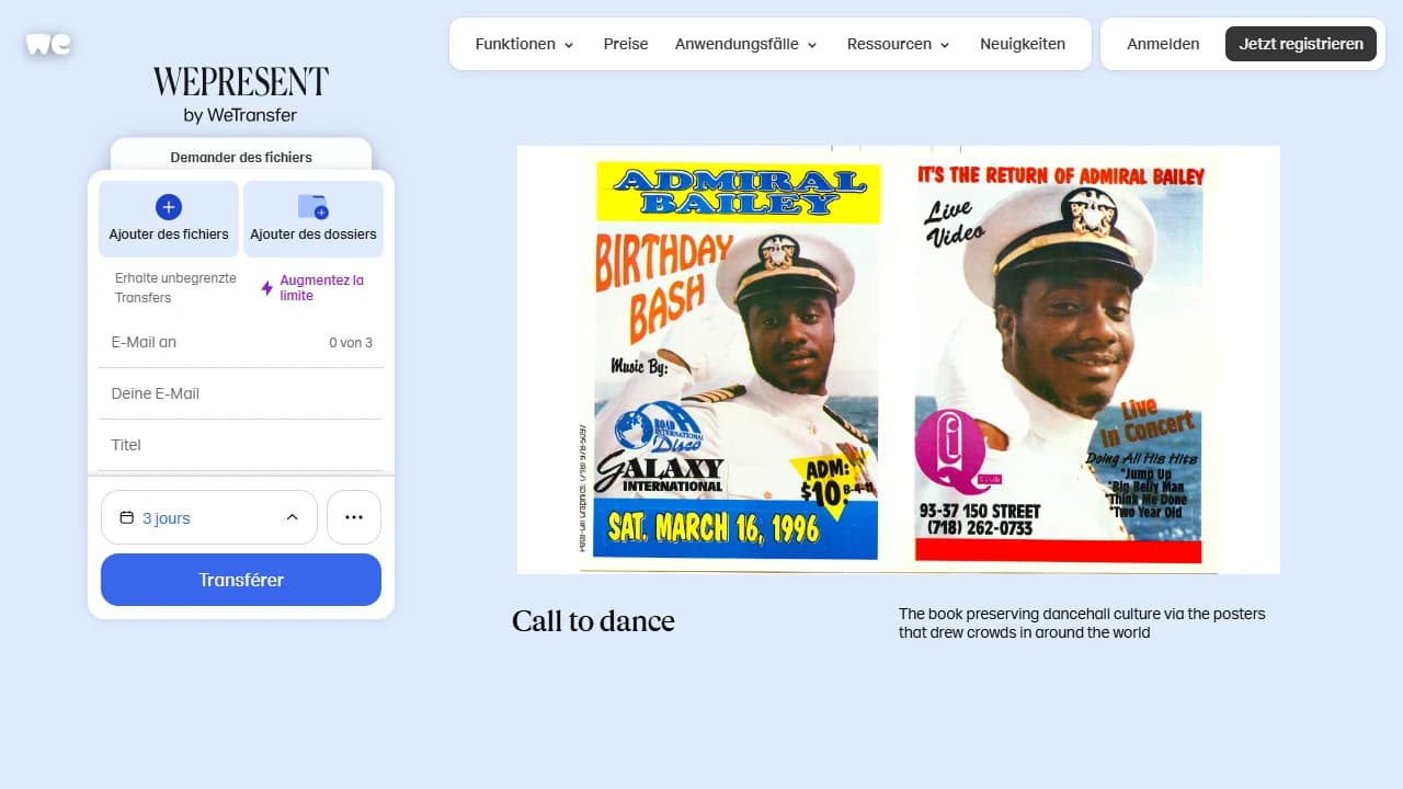Startseite von WeTransfer