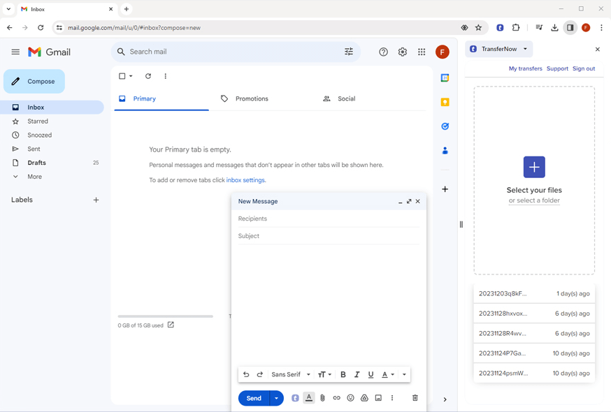 TransferNow Chrome Gmail