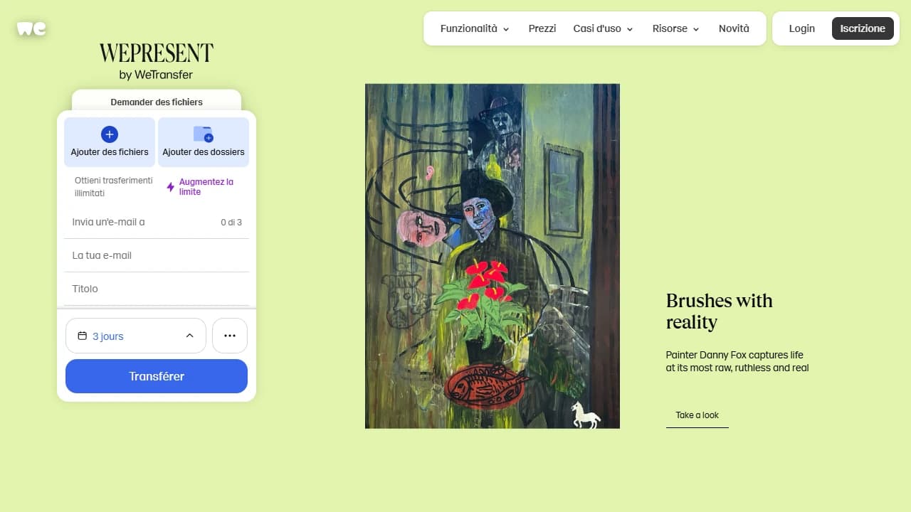 Pagina iniziale di WeTransfer
