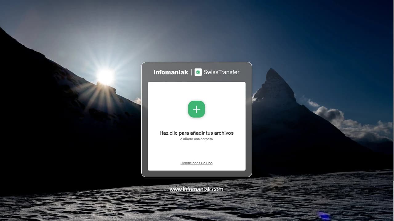 Página de inicio de SwissTransfer