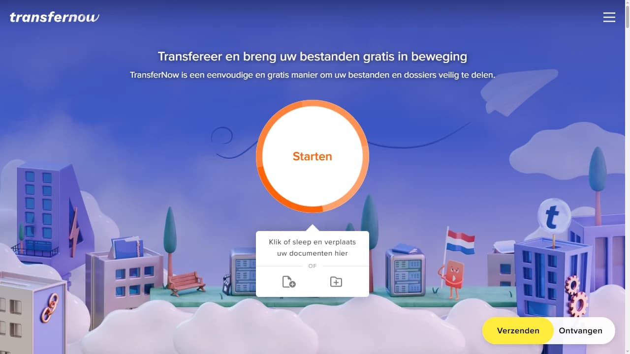 Startpagina van TransferNow