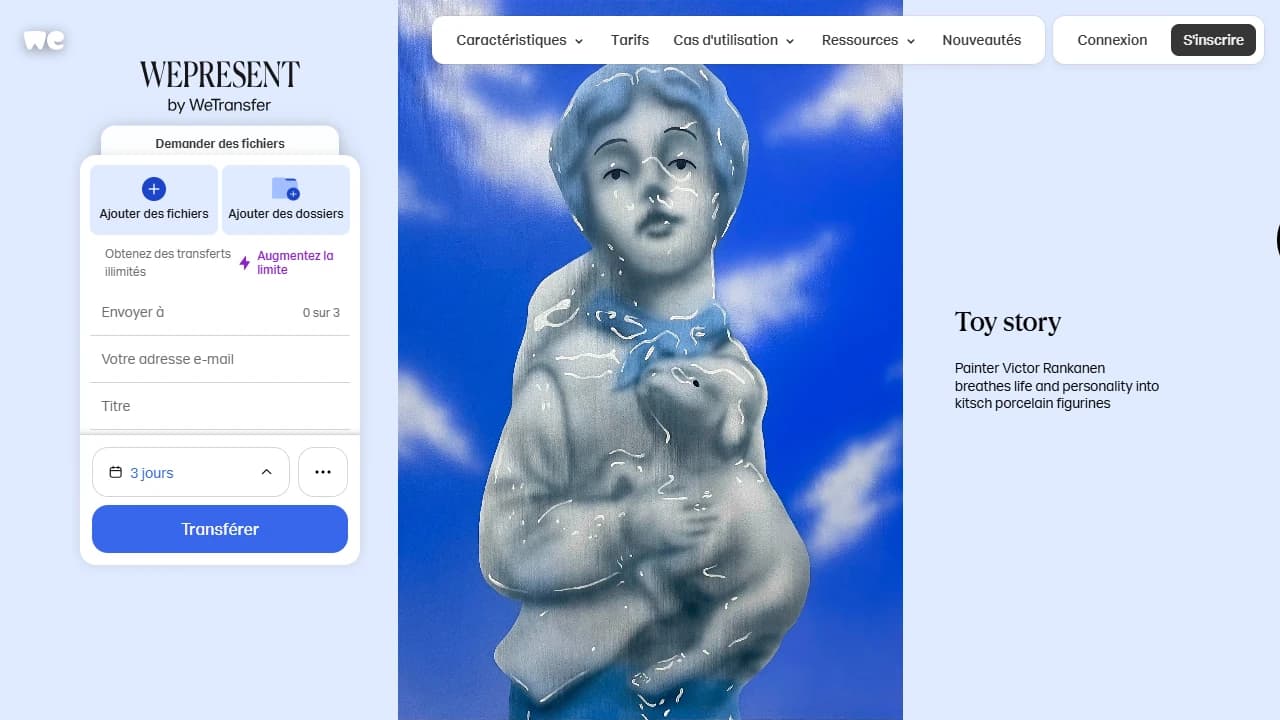 Page d'accueil de WeTransfer