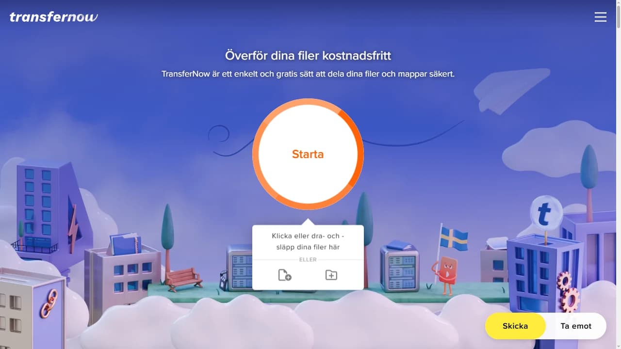 Startsida för TransferNow