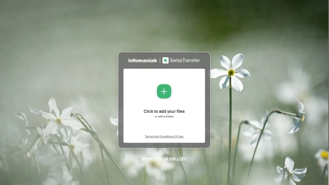 Startsida för SwissTransfer
