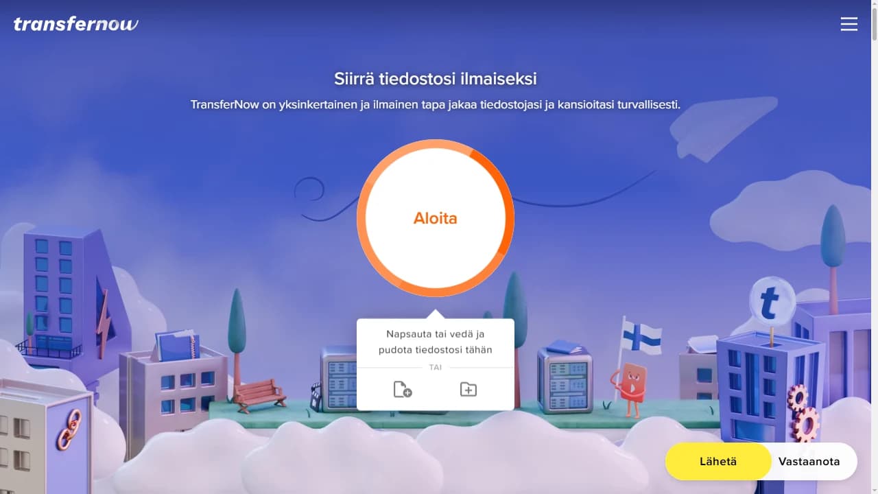 TransferNow'n etusivu