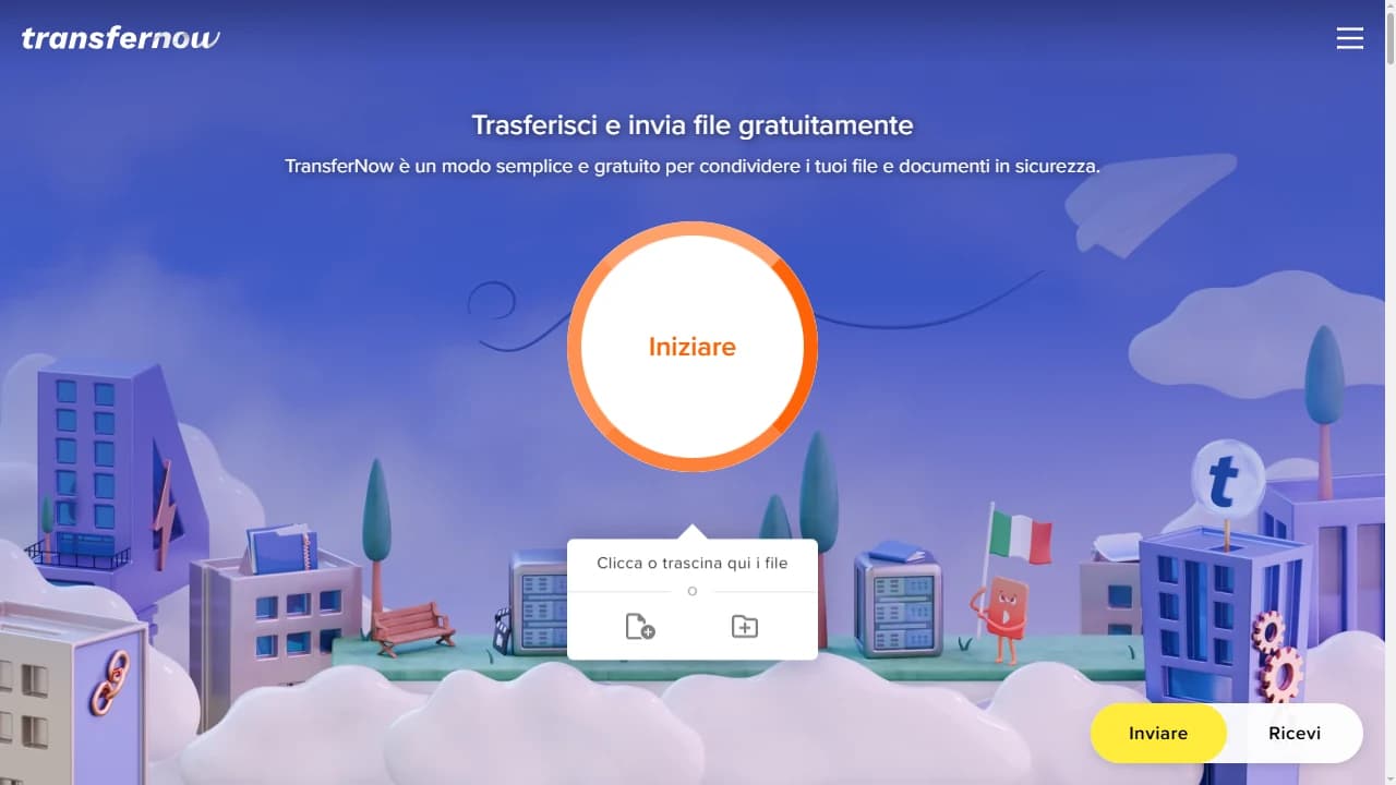 Pagina iniziale di TransferNow