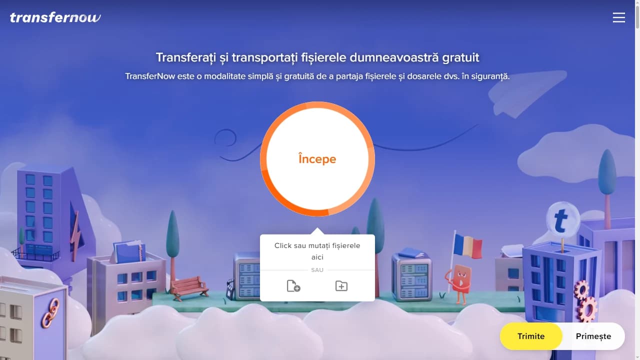 Pagina principală a TransferNow