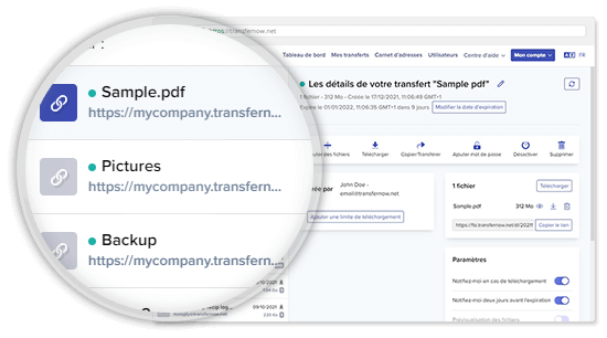 Gestionnaire de transfert pour un suivi complet